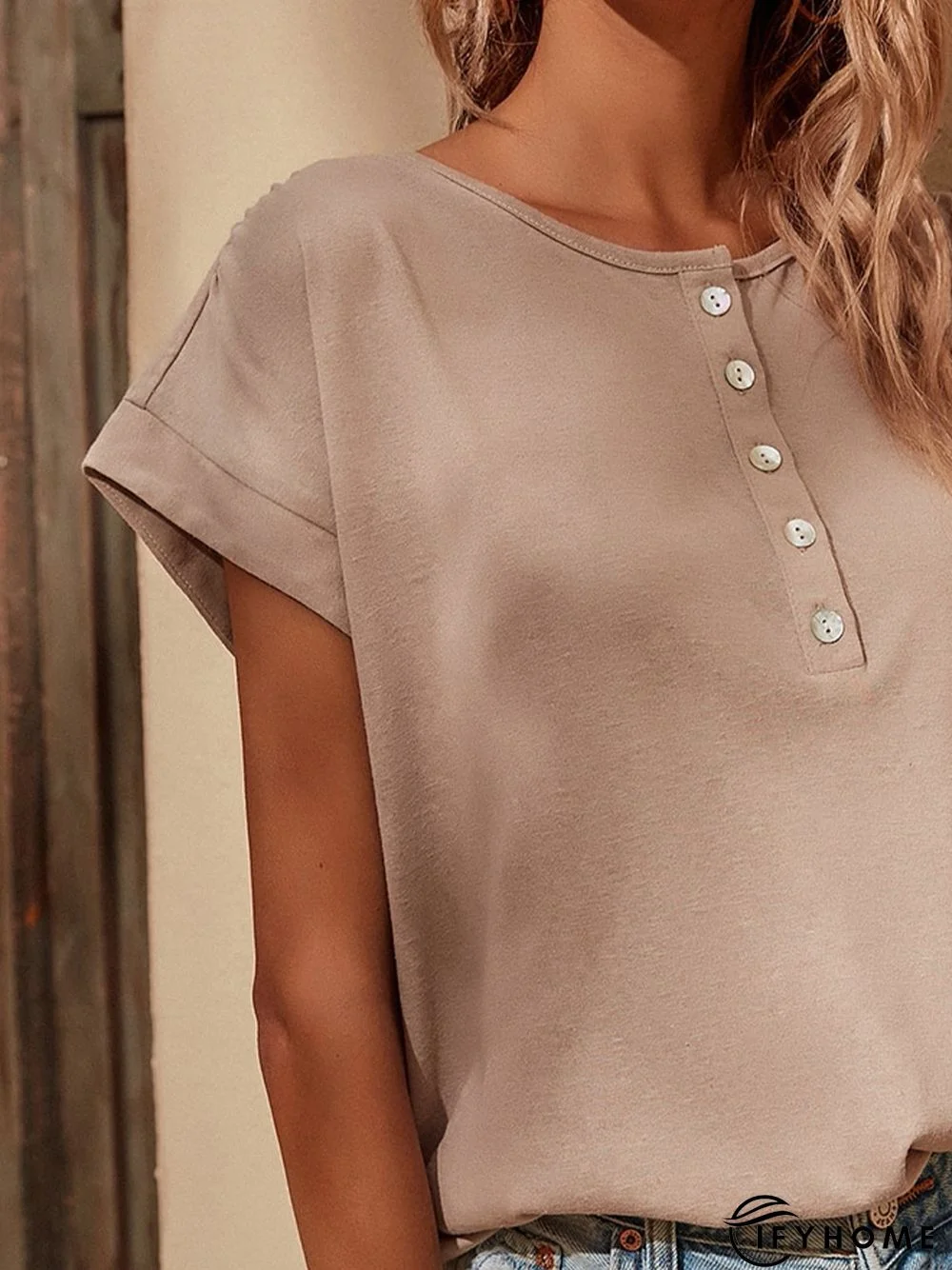 Short Sleeve Cotton Crew Neck Tops | IFYHOME