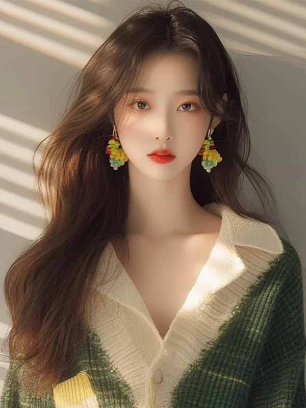 Athvotar Athvotar Year's Popular Beautiful Little Shirt Small Man Fashionable Loose Thin Green V Collar Knit Long Sleeve Open Shirt Woman