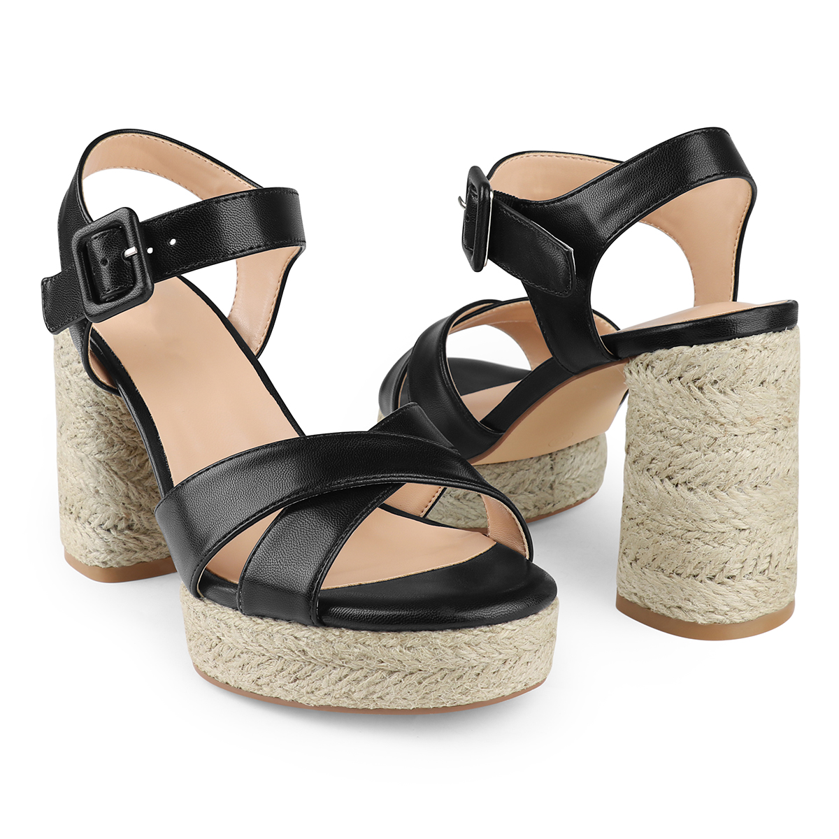 95mm Espadrille Platform High Heels for Women Ankle Strap Chunky Sandals-MERUMOTE