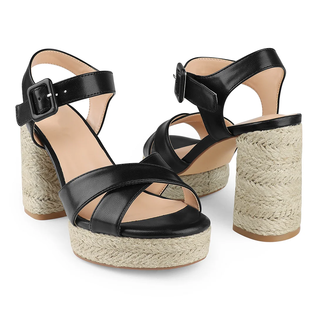95mm Espadrille Platform High Heels for Women Ankle Strap Chunky Sandals-MERUMOTE