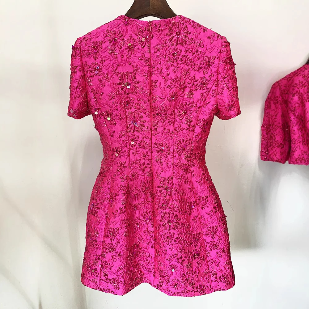 Nigikala Nigikala New Star Fashion Rosy Series Of Brocing Heavy Industry Nails Short Sleeve Dress