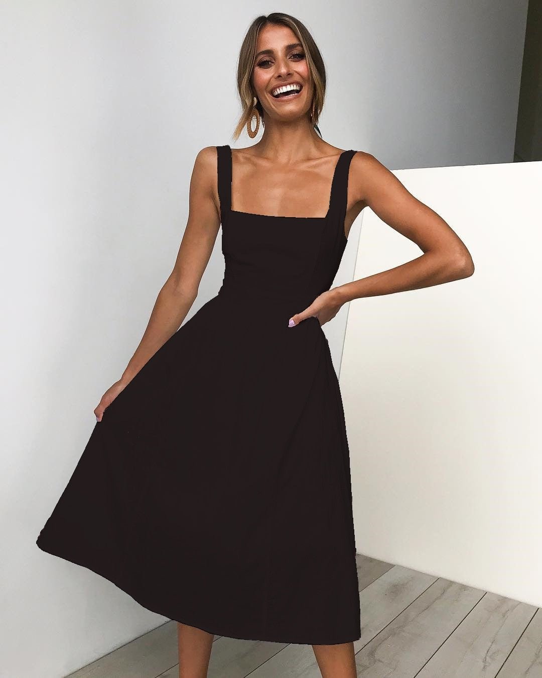 Dresses For Women 2021 Summer  Black Sleeveless A Line Sundresses Women Spring Sexy Midi Dresses For Women 2020 Robe Femme