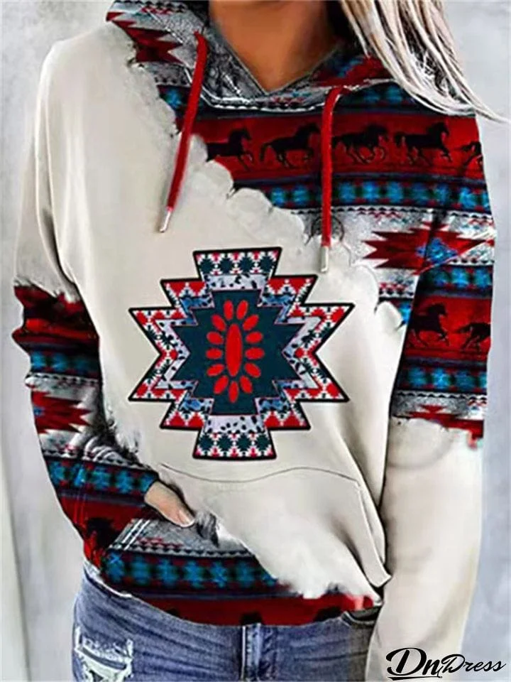 Trendy Printed Contrast Color Long Sleeve Hoodies