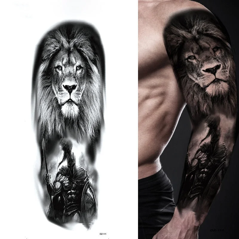 Sdrawing Full Arm Tattoo Lion Crown King Rose Waterproof Temporary Tatoo Sticker Wild Wolf Tiger Men Skull Totem Tattoo 430-1