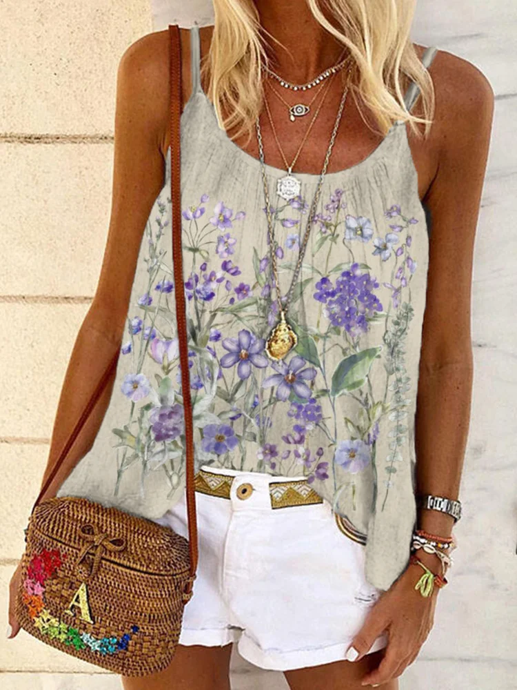 Vintage Botanical Pressed Flowers Art Cami Top