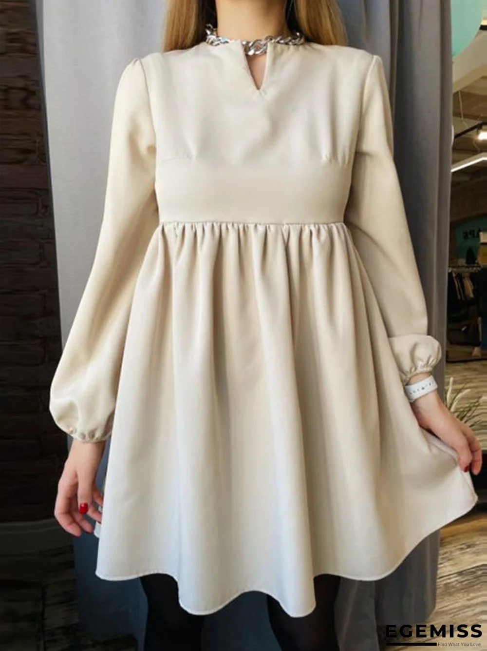 Loose Comfortable High Waist Solid Color Small V-neck Blouse Dress | EGEMISS