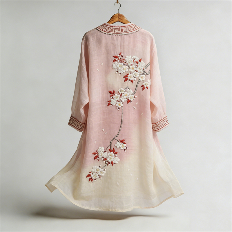 Cherry Blossom Japanese Gradient Flowy Linen Long Kimono wearshes