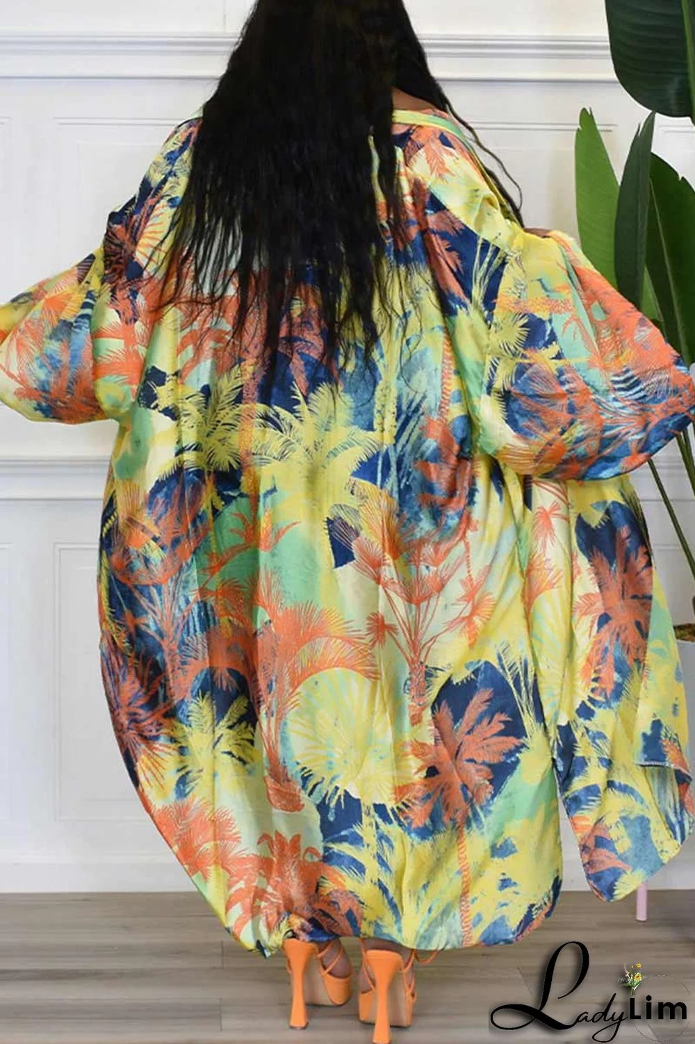 Yellow Fashion Casual Print Patchwork Outerwear(Without Belt)