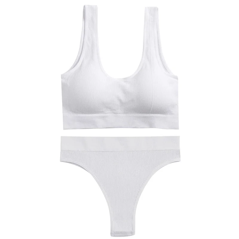 FINETOO Seamless Women Underwear Set Tops Set Panties Women Wireless Lingerie Suit Padded Bras S-XL Backless Bralette Lingeries