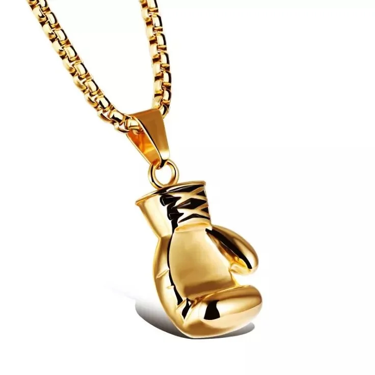 Hip Hop Boxing Glove Pendant with Box Chain Necklace-VESSFUL