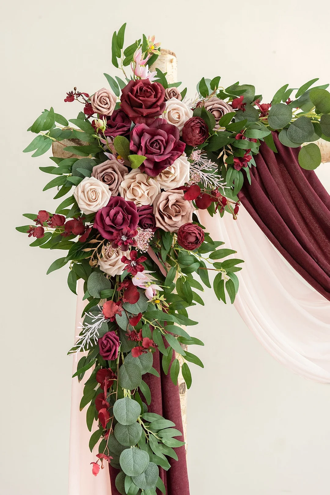 Flower Arch Decor with Drapes in Romantic Marsala