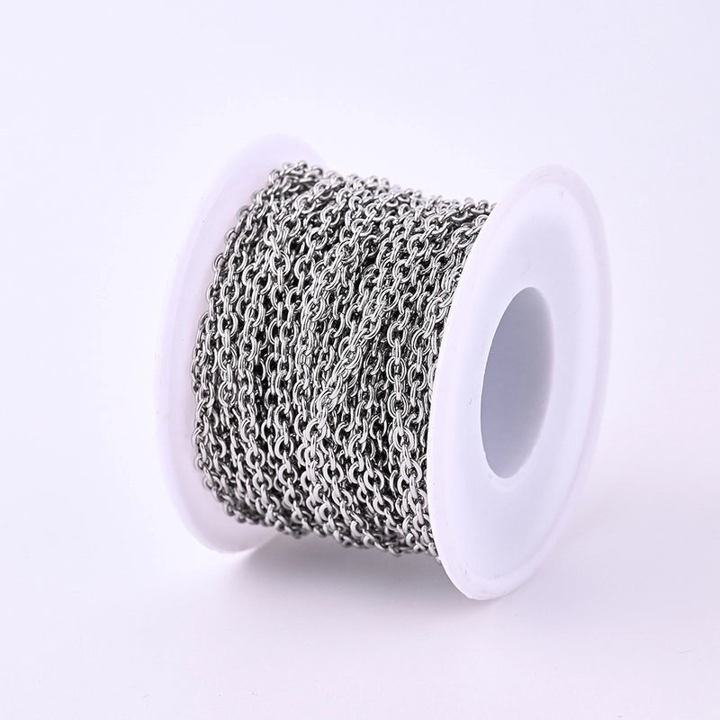 1 Roll 4*3mm 5*4mm 6*4.5mm 304 Stainless Steel Solid Color Polished Chain