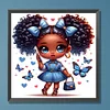 Fille Papillon Bleu-Foret rond Peinture au diamant-30*30CM
