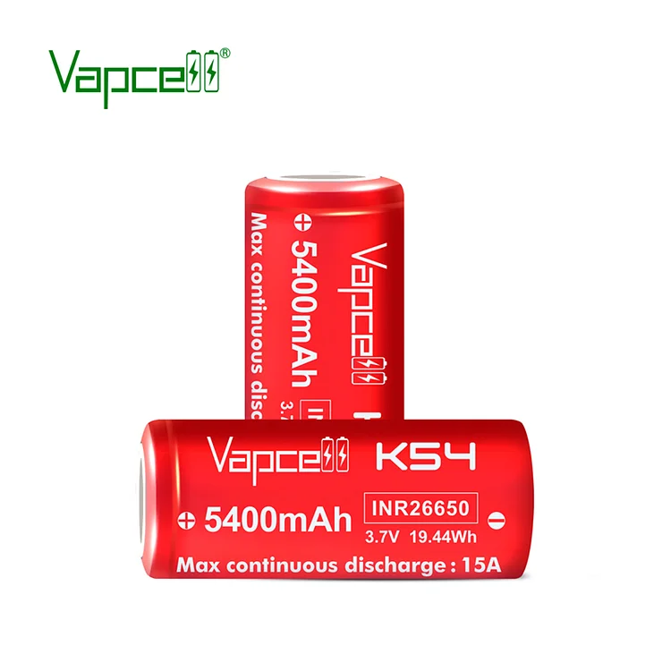 Vapcell 26650 5400mah 15A K54 Flat Top Rechargeable Battery (pack of 2)
