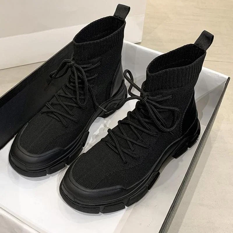 Shoes Woman 2022 Fashion Handsome Lace Up Breathable Black Platform Boots Non Slip Waterproof Soft Ytmtloy Botines De Mujer
