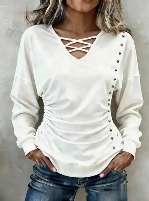 Women'S Casual Cross-Front Stretch Pullover Top 