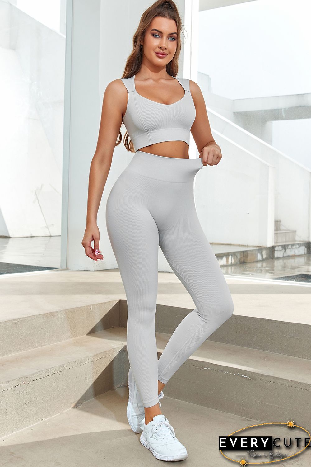 Gray Joint Straps Sleeveless Ribbed Gym Top