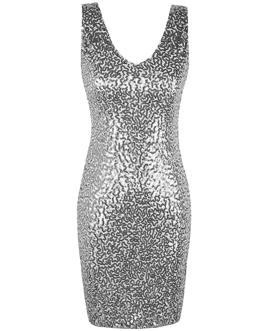 Women's Sequin Cocktail Dress V Neck Bodycon Glitter Party Dress