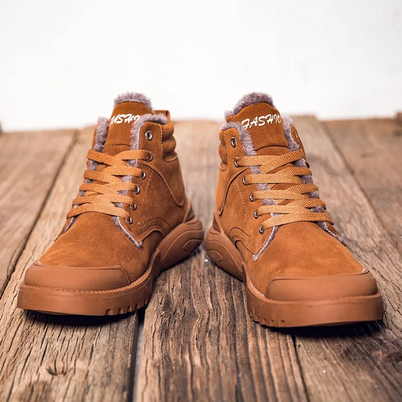 Trend All-match Men Casual Snow Boots Winter Warm High-top Male Sneakers Soft Wear-resisting Plush Shoes Fashion Comfort Lace-up