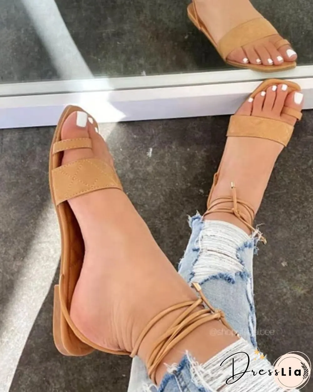 Solid Toe Post Square-toe Flat Sandals