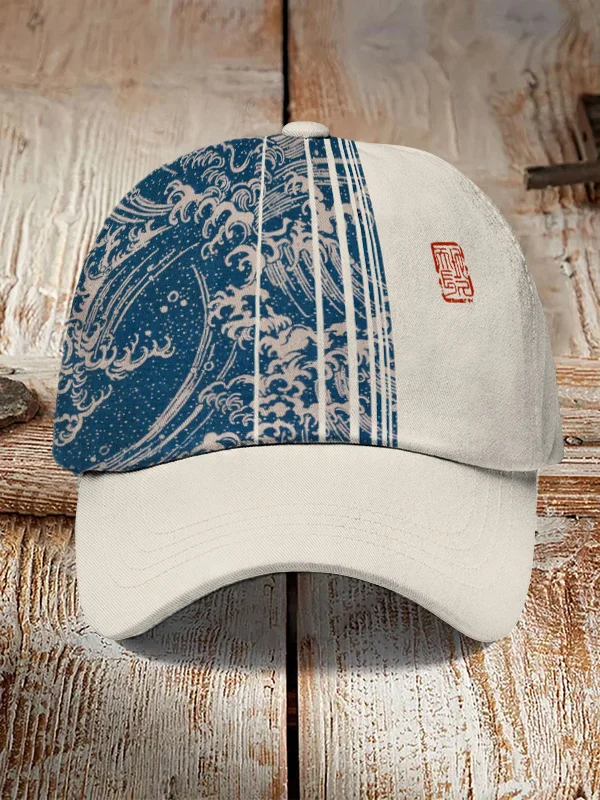Men's Sea Wave Color Block Japanese Art Print Hats