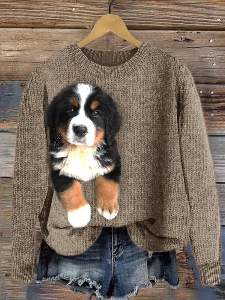 VChics Bernese Mountain Dog Plush Cozy Knit Sweater