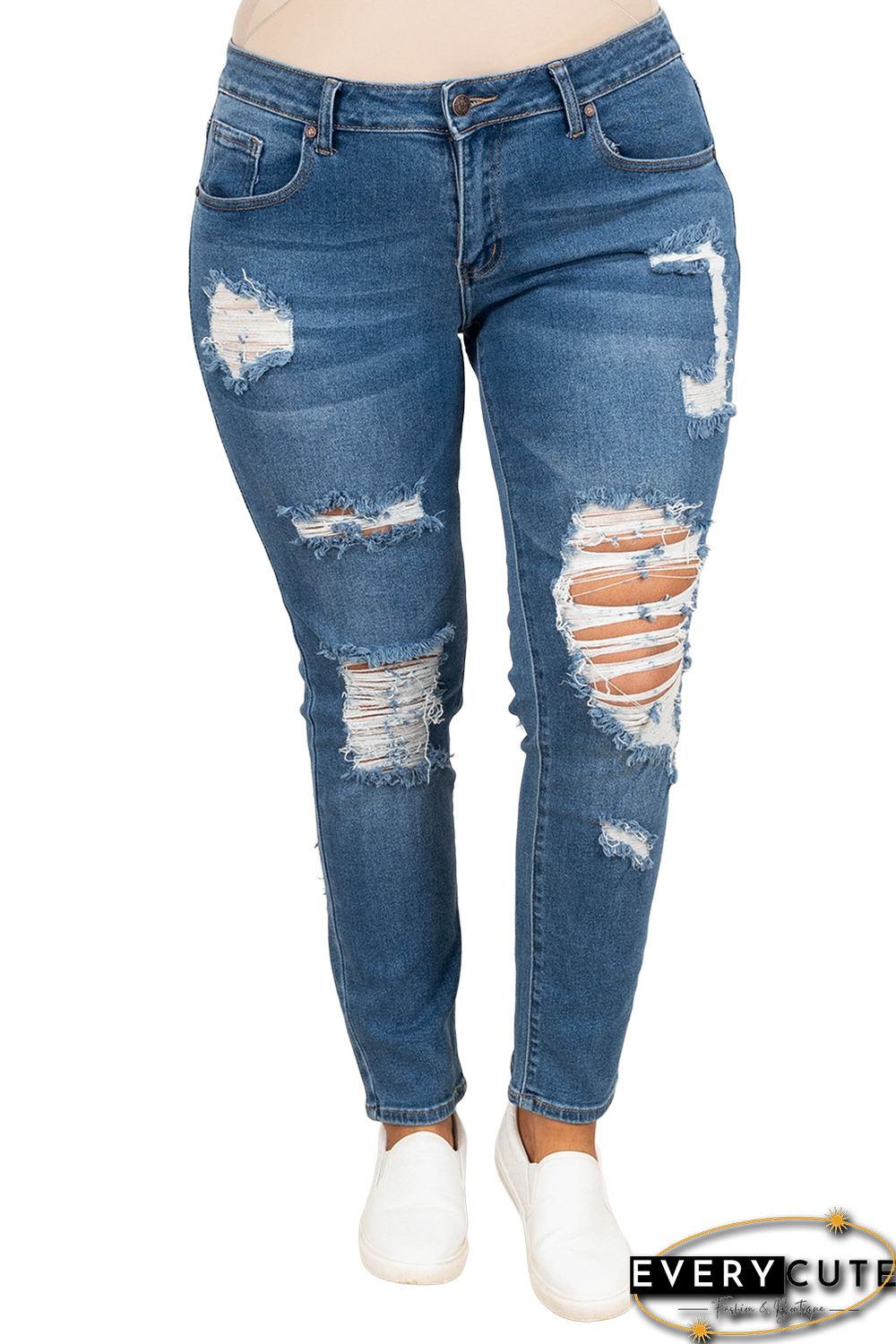Blue Plus Size Distressed Ripped Skinny Jeans