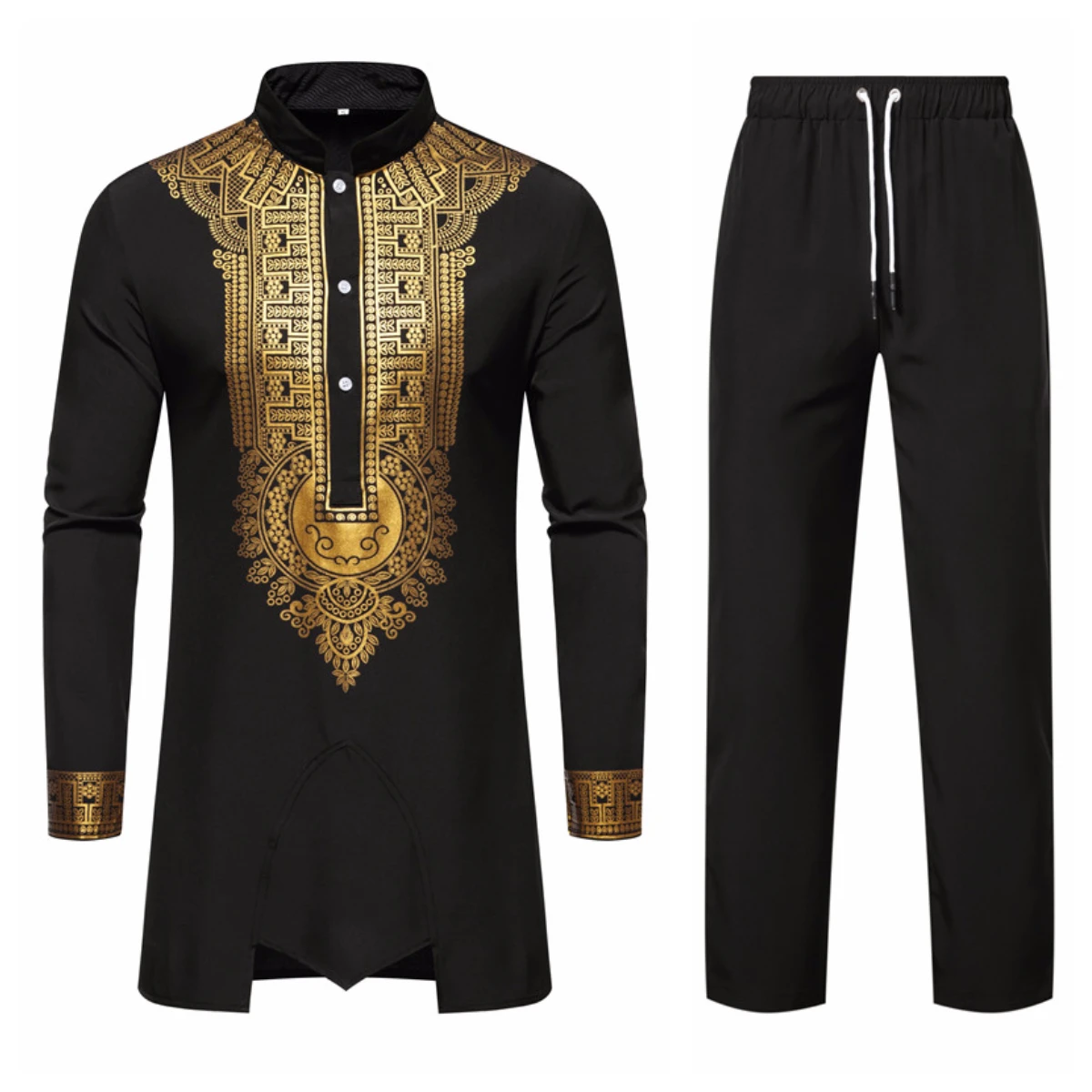 Streetwear Men Outfits – 3 Styles!2024 New Men's Ethnic Style Robe Set Long Sleeve Pants Casual Set Slim Fit Clothing | Inquiraton