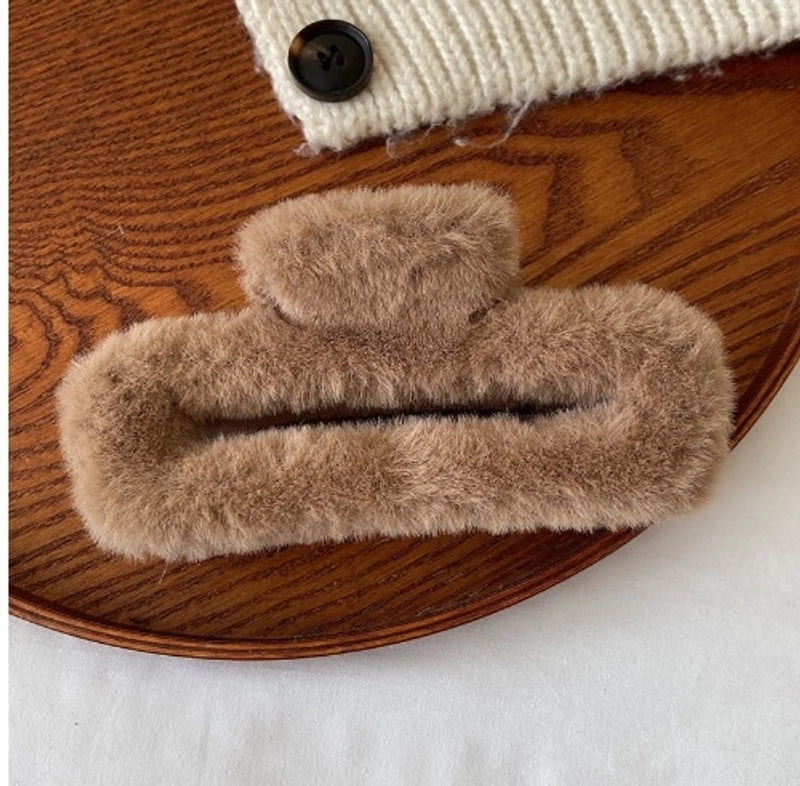 Colorful Large Plush Rectangular Hair Clip Female Back Head Updo Clip Gentle Temperament Shark Clip Hairpin Headdress