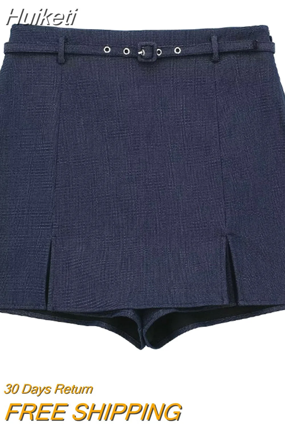 Huiketi 2023 Women's New Fashion Culottes Solid Color High Waist Belt Decorate Zipper Female High Street Style Slim Short Pants