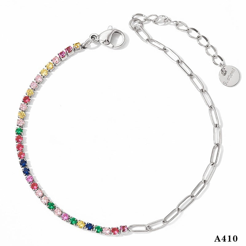 Modern Style Artistic Geometric 304 Stainless Steel Zircon 16K Gold Plated White Gold Plated Gold Plated Inlay Bracelets Anklet