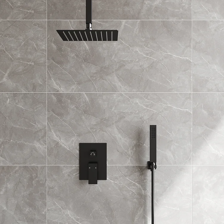 EVERSTEIN Ceiling Mount Rainfall Thermostatic Shower System in Matte Black SFS1001-BK10