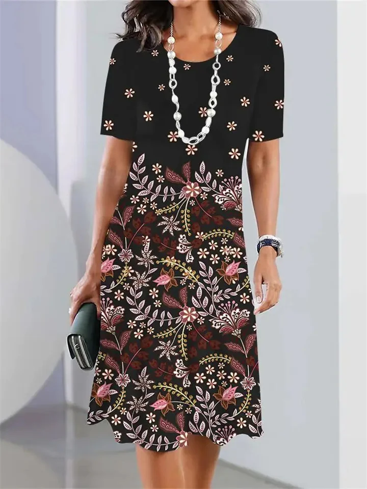 Women's Fashion Casual Loose Round Neck 3D Printed Dresses