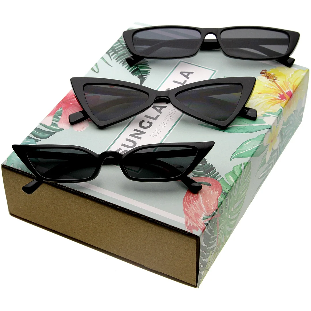 Women's Thin Extreme Cat Eye glasses Neutral Colored Flat Lens 51mm