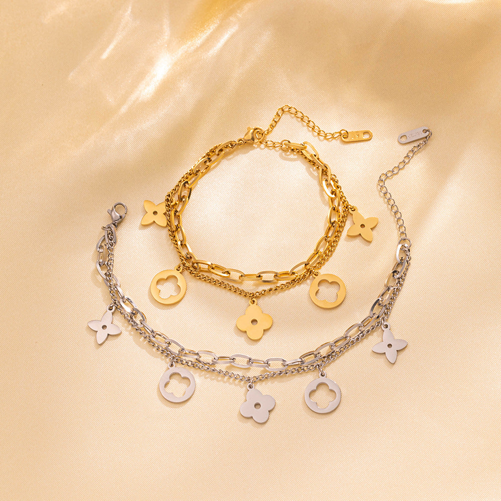 Unisex Minimalist Letter Number Text Titanium Steel Electroplating Bracelets