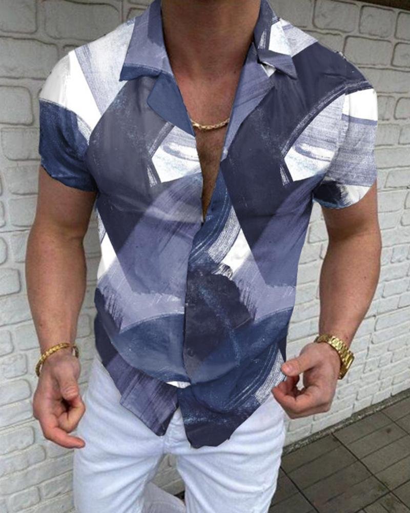 men's casual shirt with splash ink printing