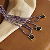 Natural Purple Amazonite Black Crystal Pendant Necklace