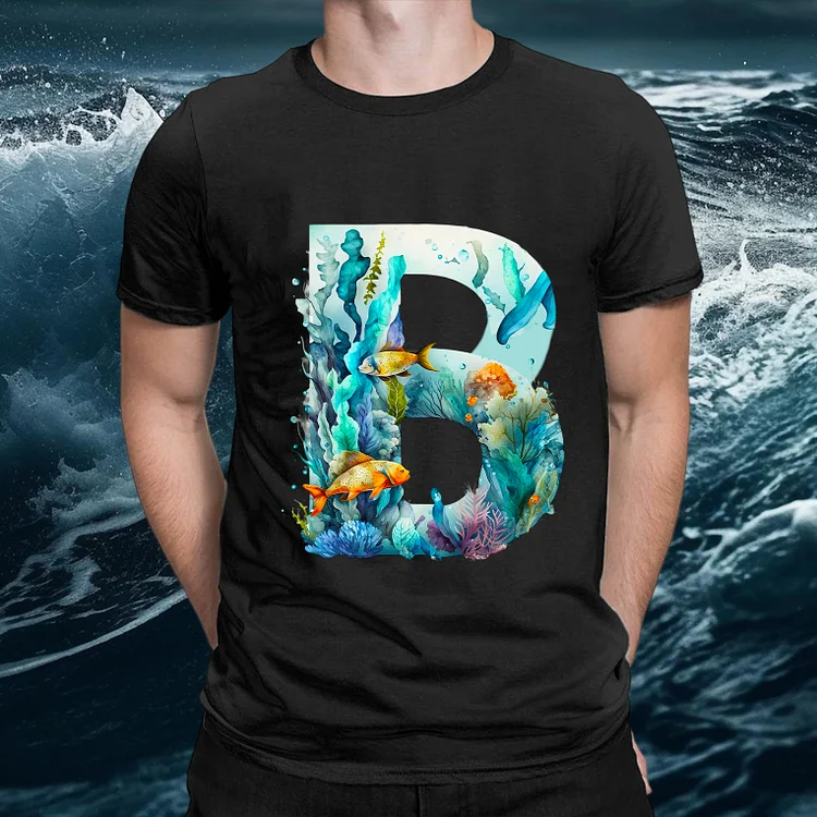 Ocean Alphabet B Round Neck T-shirt -BSTC1334