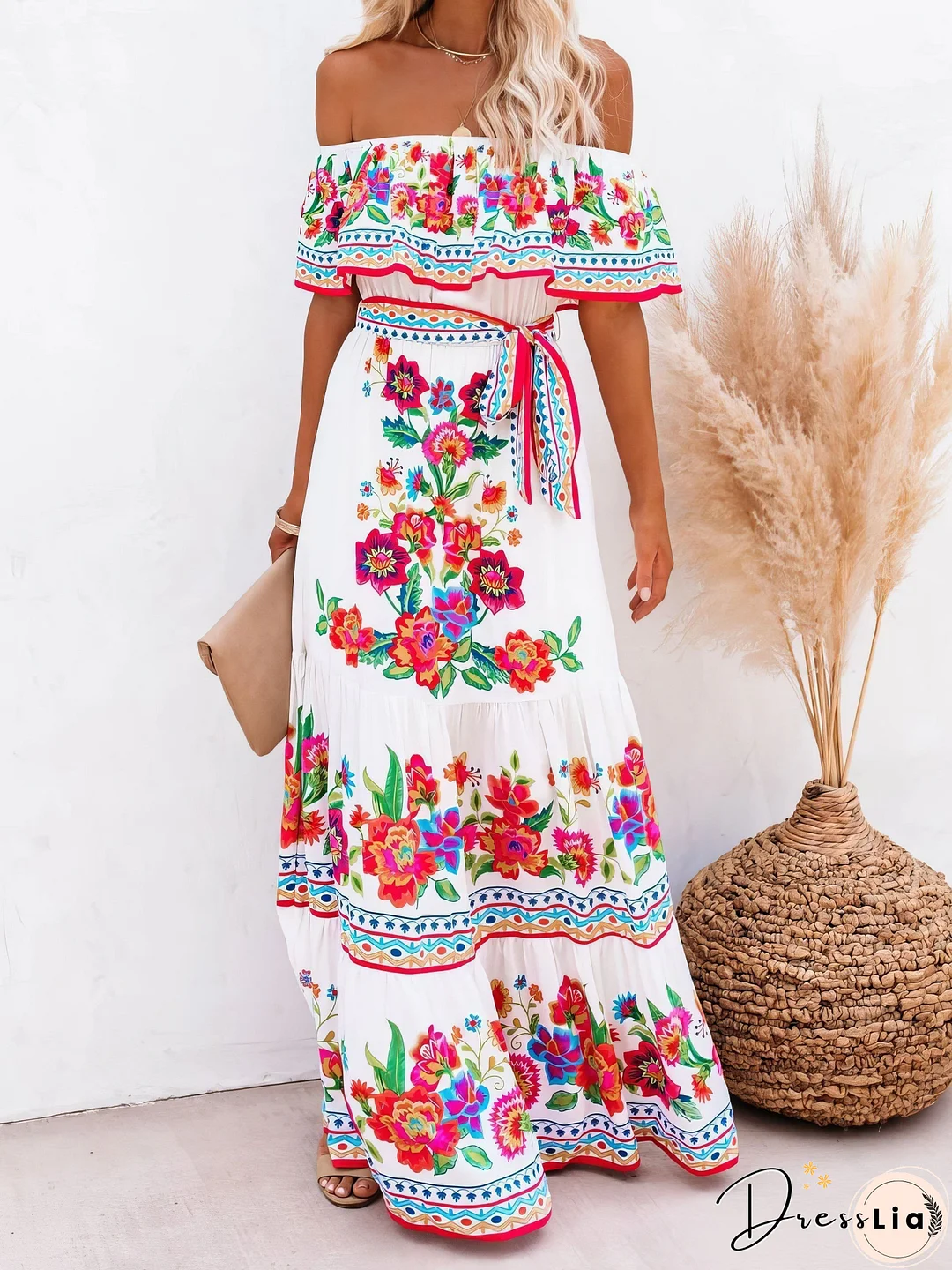 Floral Print One-shoulder Mopping Dress