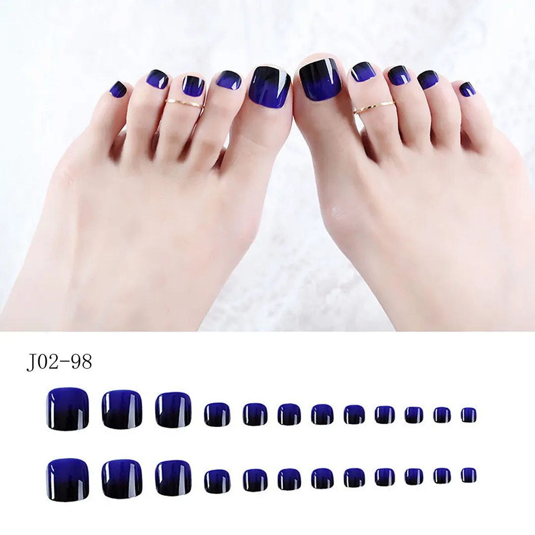 24pcs Luxury Full Fake Toe Nail Rhinestone False Nails Finished Manicure Flash Drill Wine Red Foot Nail Art for Summer Barefoot-Nail Inspo