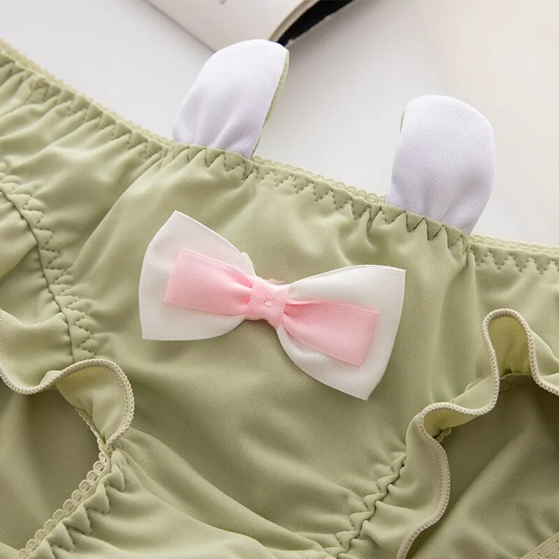 Billionm Soft Sister Cute Panties Ice Silk Rabbit Ears Low Waist Curled ...