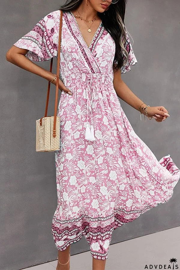 Spring/Summer V-Neck Tie Boho Dress