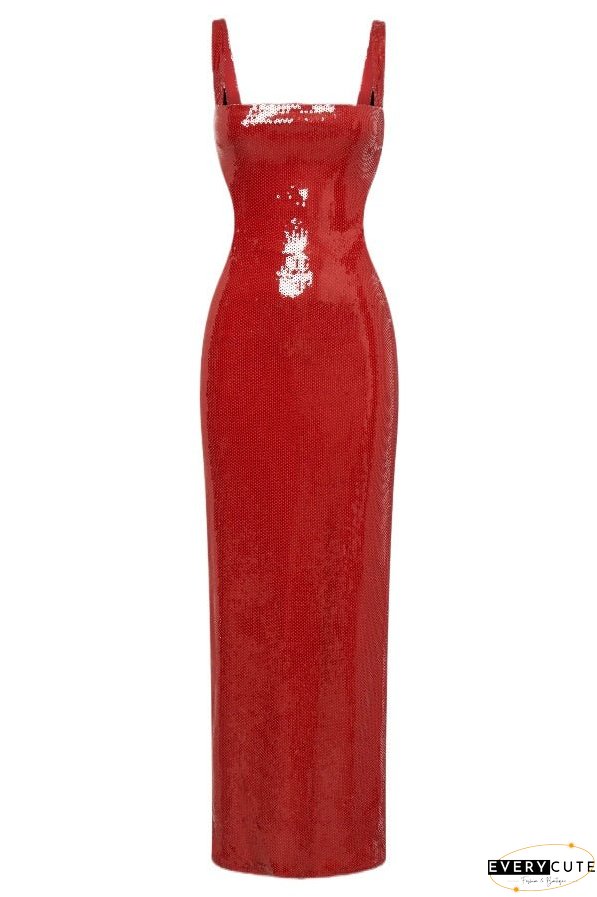 Slim Fit Square Neck Halter Backless Maxi Dress