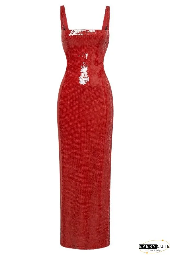 Slim Fit Square Neck Halter Backless Maxi Dress