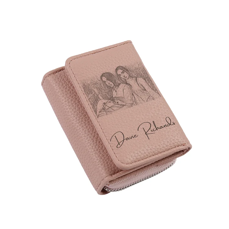Kettenmachen Damen Personalisierter Text & Foto PU Leder Geldbörse Münze Kreditkarte Holder Portemonnaie mit Reißverschluss