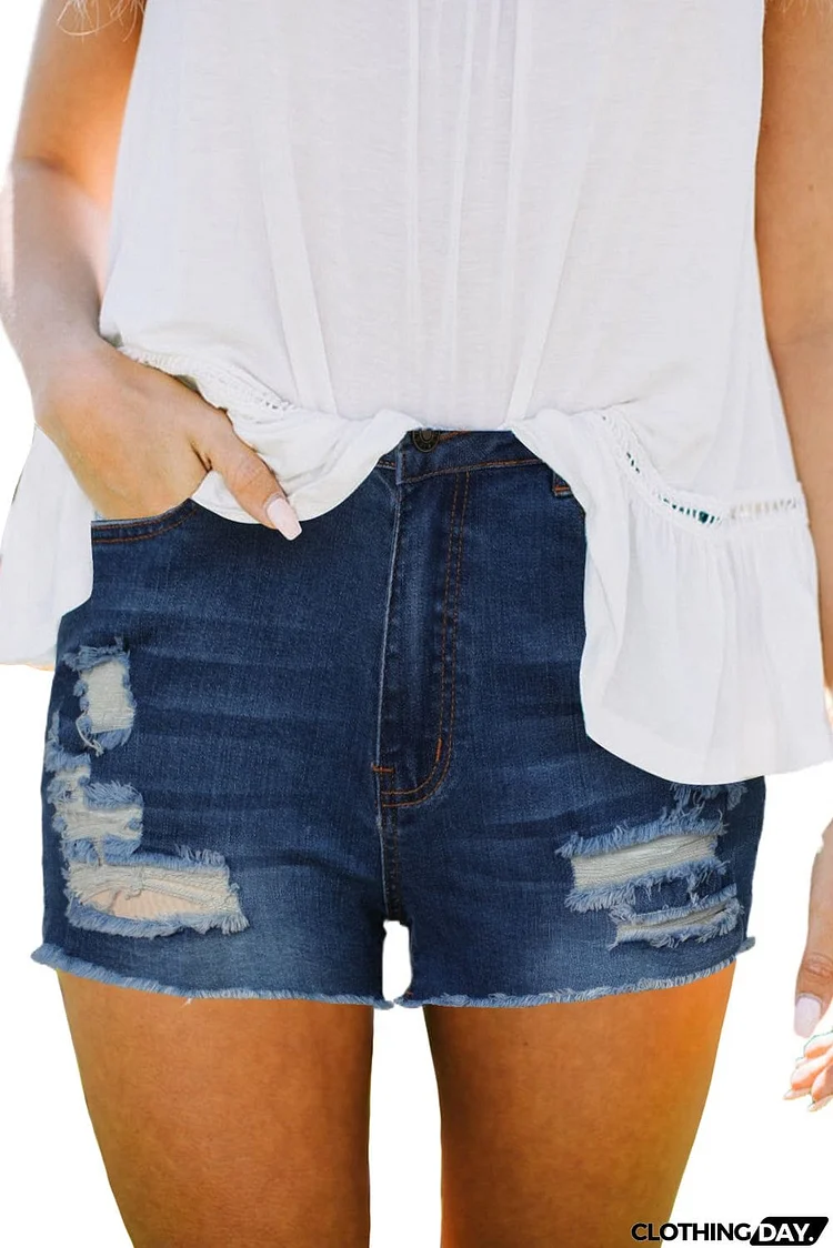 Ripped Jean Shorts with Pockets