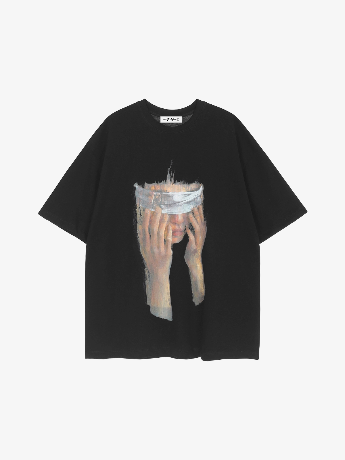 Black Act Chic Vintage Blindfolded Girl Washed Tee Front