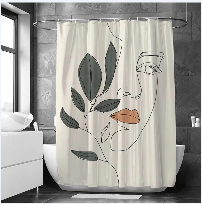 Morandi Simple Strokes Shower Curtain 100% Polyester Simple Korean Style Shower Curtain Bathroom Set Waterproof Shower Curtain