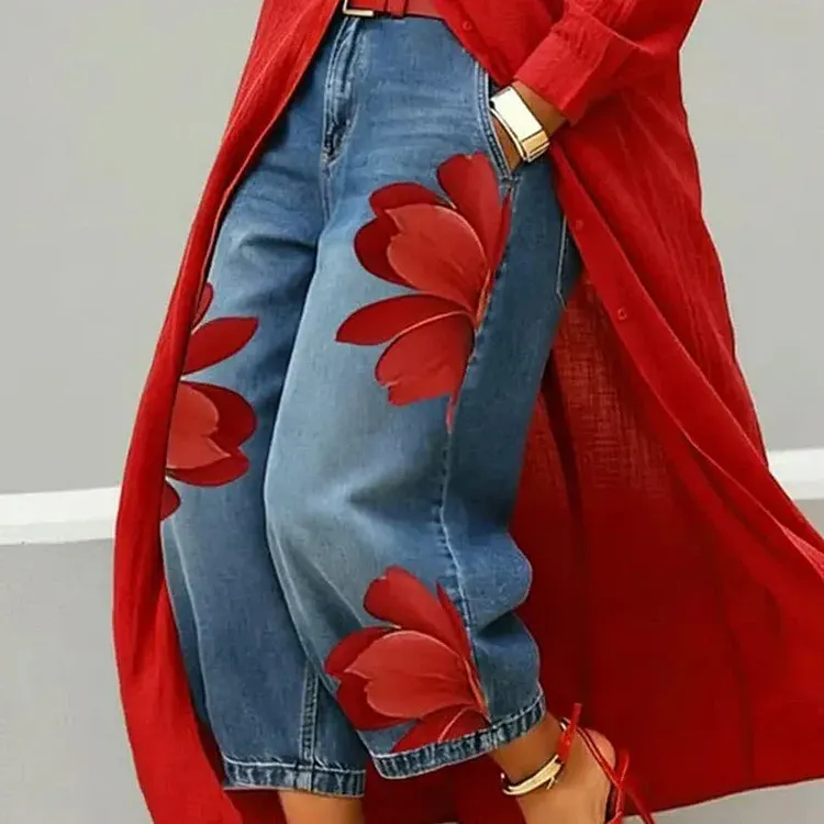 📢📢30% OFF !! ⏰ Women's Floral Wide-Leg Jeans &ndash; Unique Appliqu&eacute;, Soft, 6 Colors 🌸