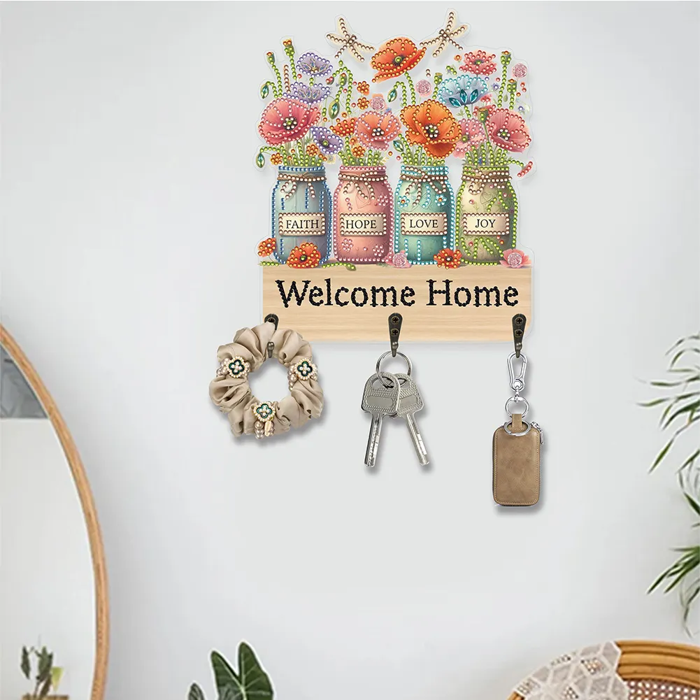 DIY Wooden Vase Diamond Art Hanging Hook Rail Diamond Painting Art Craft Wall Hooks